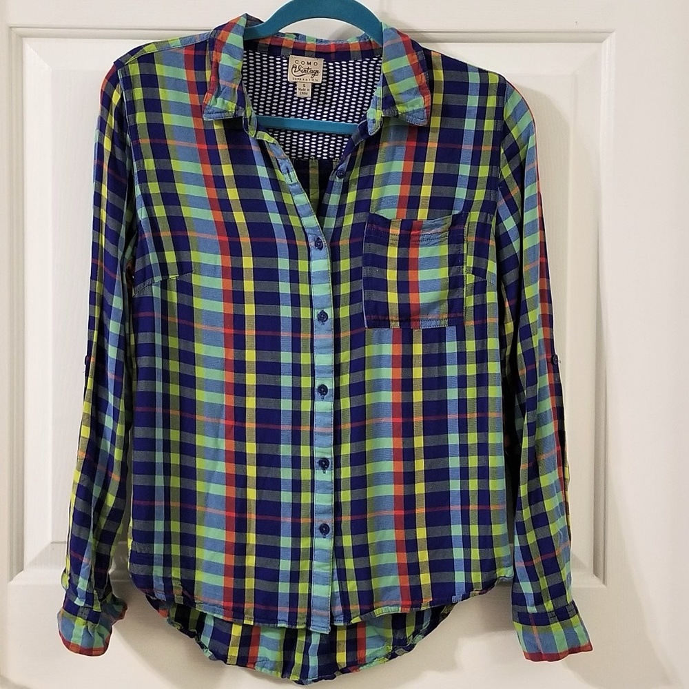 Como Vintage bright plaid button down shirt